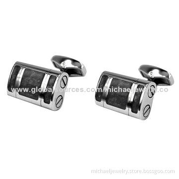 Stainless Steel Cufflinks with Gray Moire Enamel, Concise and Unique